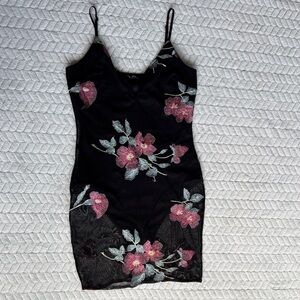 Fashion Nova Black Dress with Pink Floral Design Size S